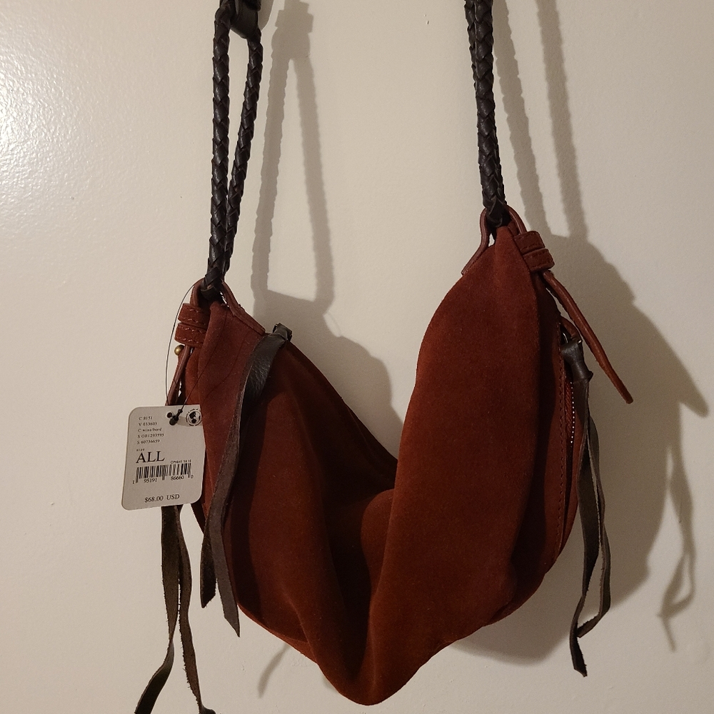 FREE PEOPLE Heartstrings crossbody red suede purse bag